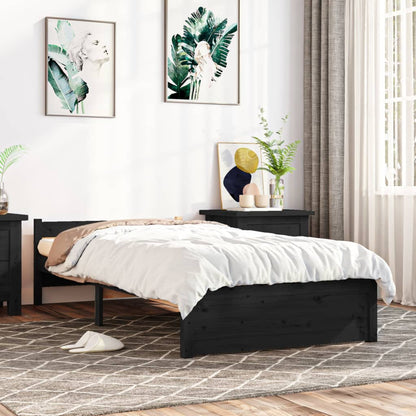 Bedframe Massief Hout Zwart 90X200 Cm