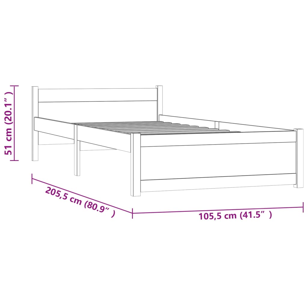 Bedframe Massief Hout Grijs 100X200 Cm