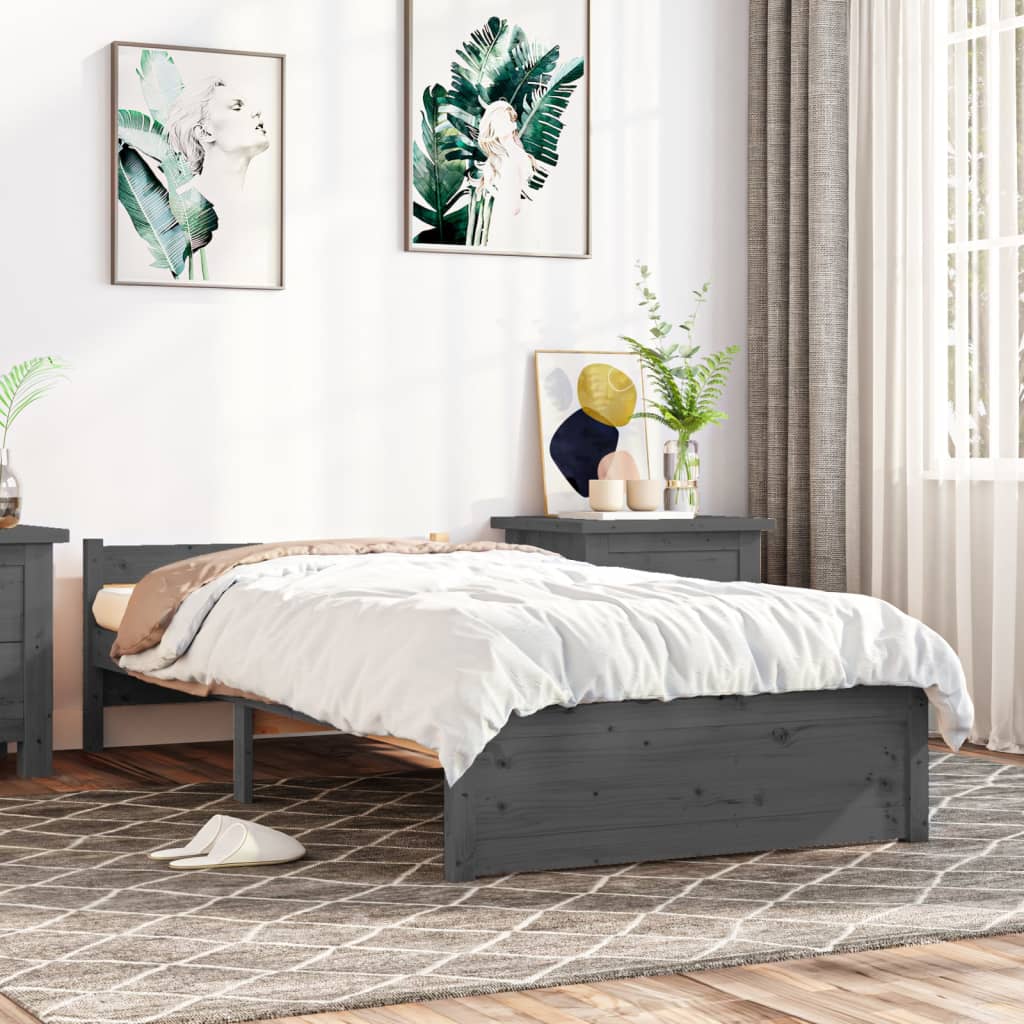 Bedframe Massief Hout Grijs 100X200 Cm
