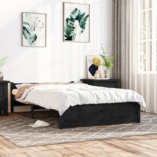 Bedframe Massief Hout Zwart 120X200 Cm