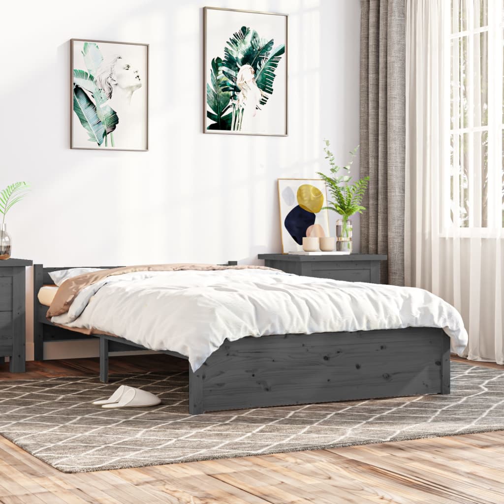Bedframe Massief Hout Grijs 140X200 Cm