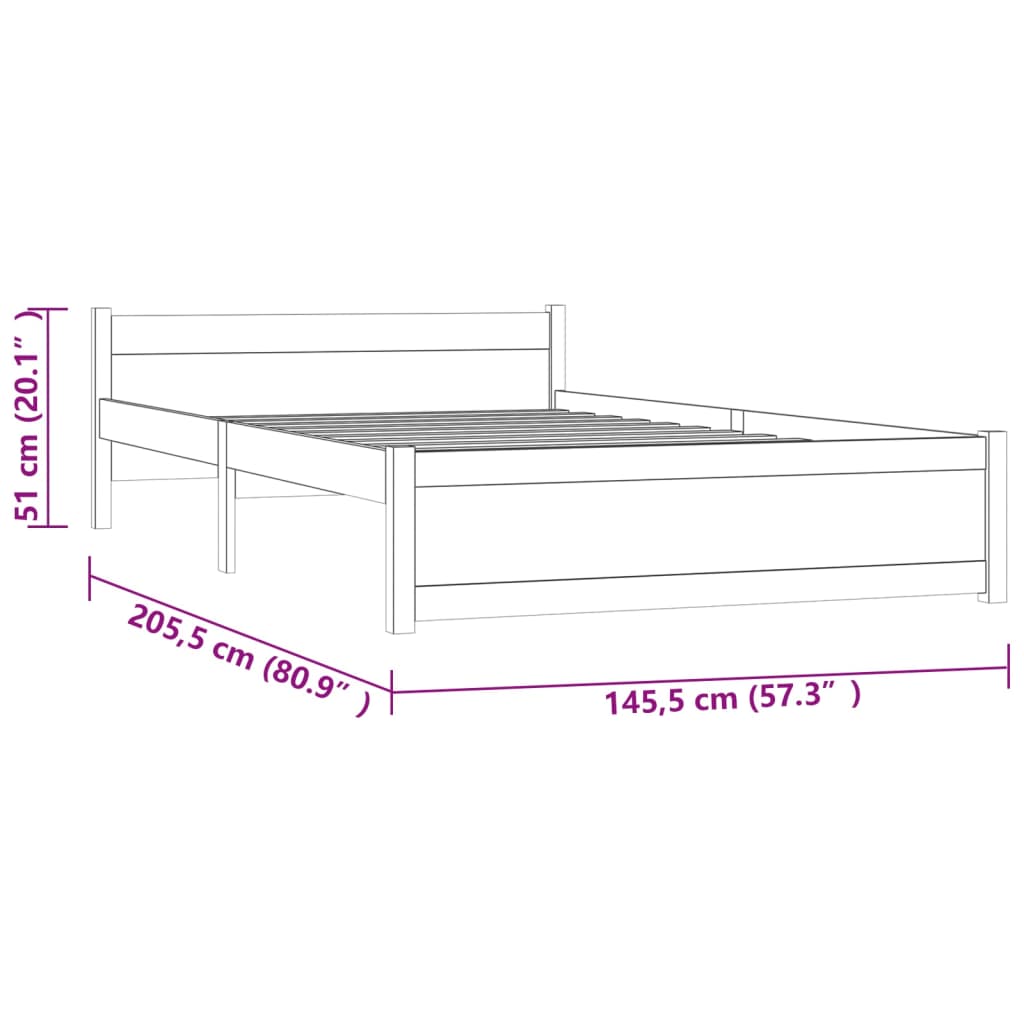 Bedframe Massief Hout Zwart 140X200 Cm