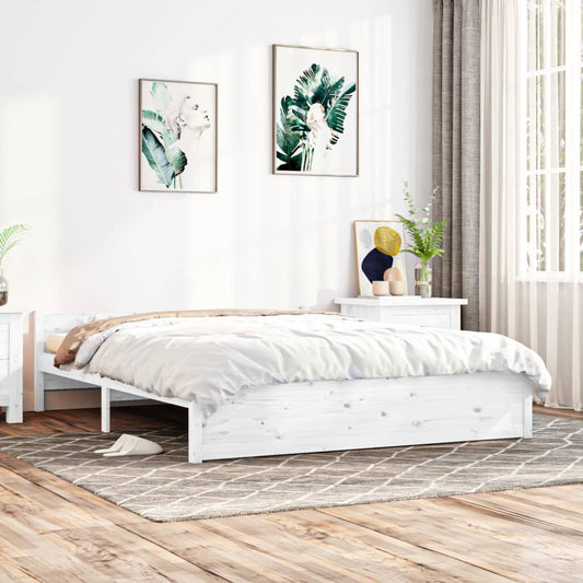 Bedframe Massief Hout Wit 150X200 Cm 5Ft King Size