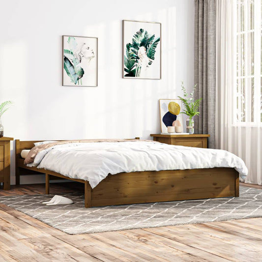 Bedframe Massief Hout Honingbruin 150X200 Cm 5Ft King Size