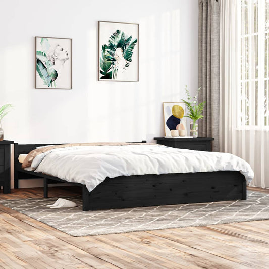 Bedframe Massief Hout Zwart 180X200 Cm 6Ft Super King