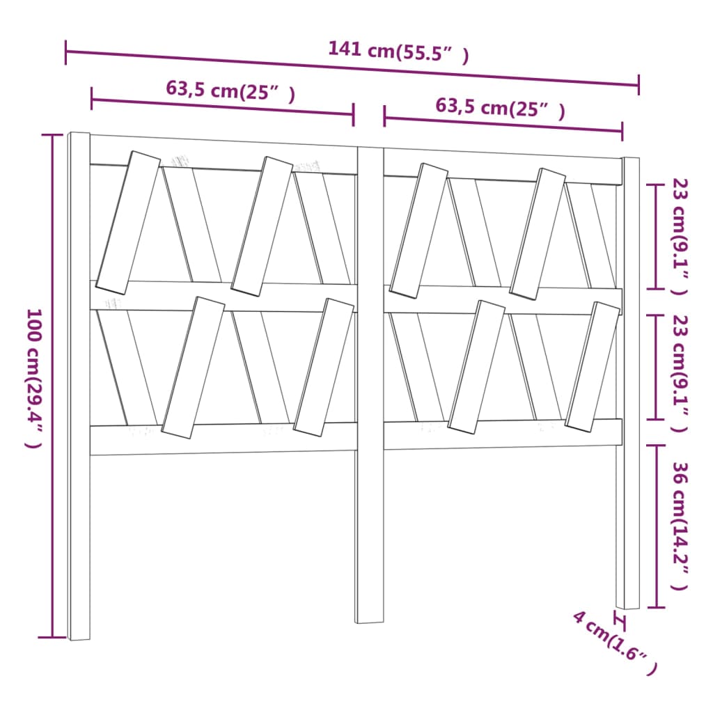 Hoofdbord 141X4X100 Cm Massief Grenenhout Grijs