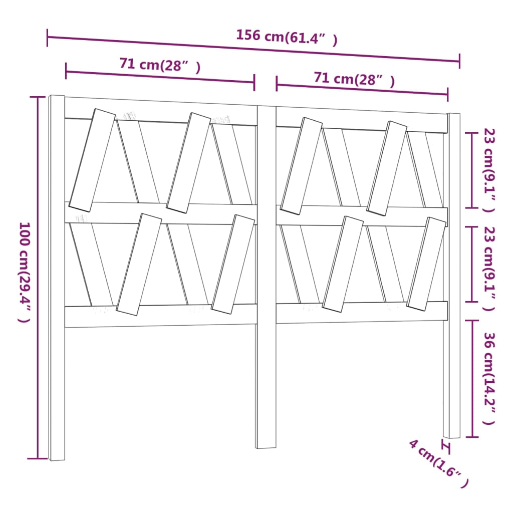 Hoofdbord 156X4X100 Cm Massief Grenenhout Zwart