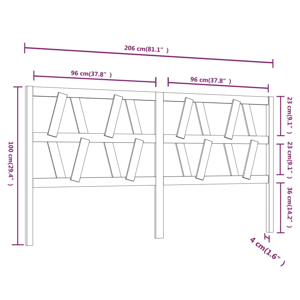 Hoofdbord 206X4X100 Cm Massief Grenenhout Wit