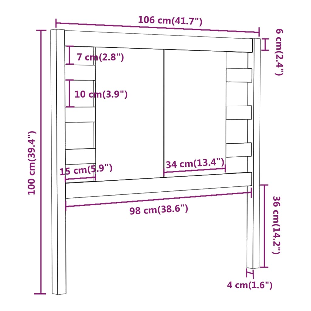 Hoofdbord 106X4X100 Cm Massief Grenenhout Zwart