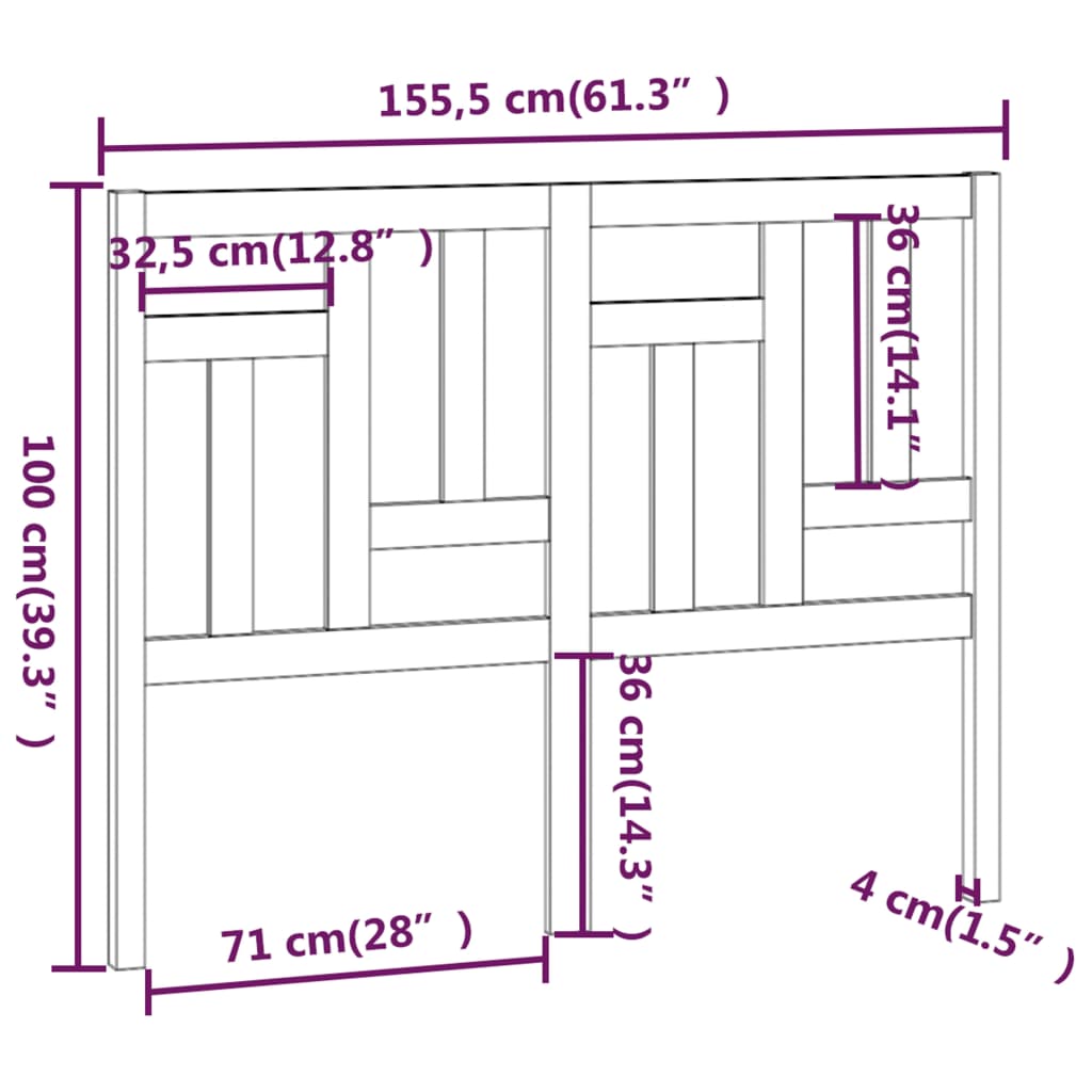 Hoofdbord 155,5X4X100 Cm Massief Grenenhout Zwart