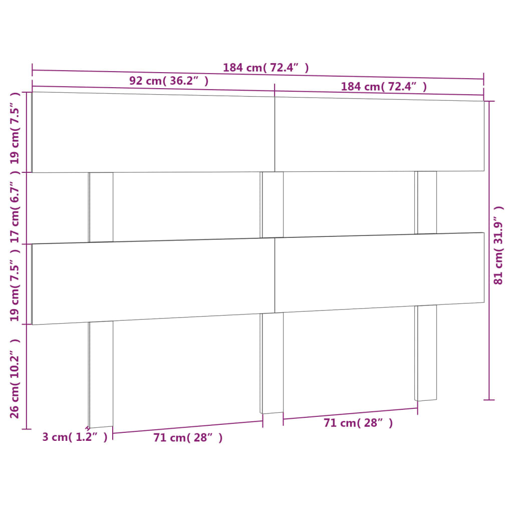 Hoofdbord 184X3X81 Cm Massief Grenenhout Zwart