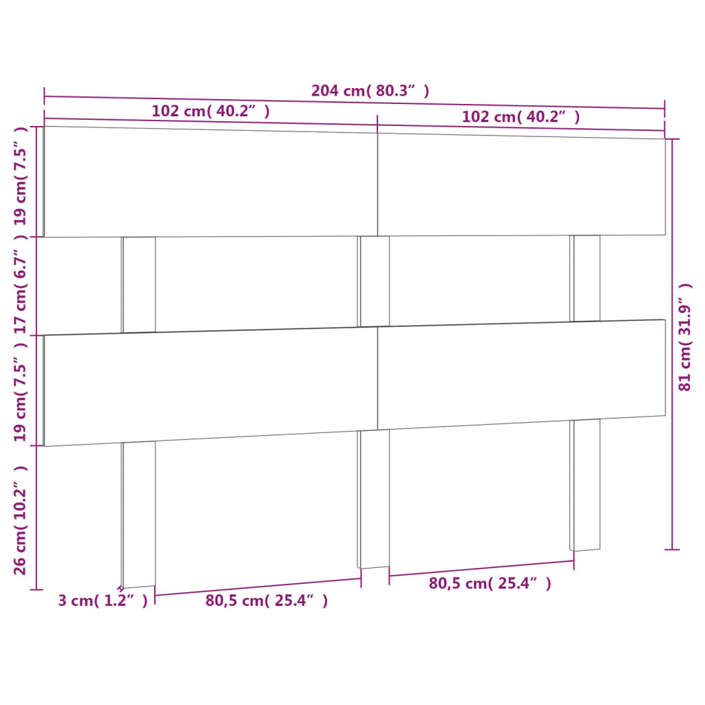 Hoofdbord 204X3X81 Cm Massief Grenenhout Zwart
