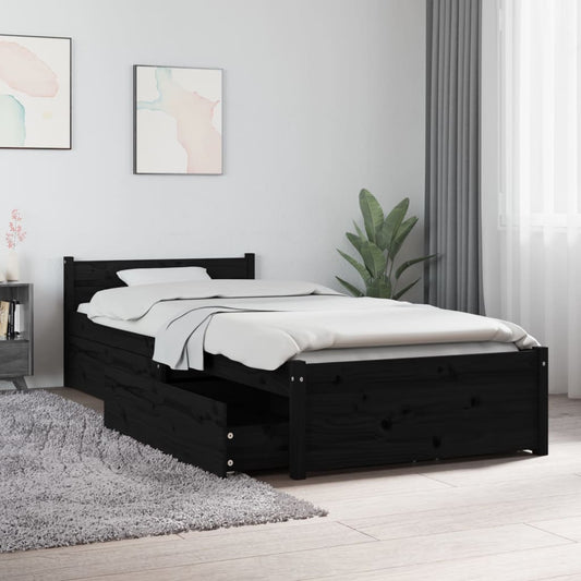 Bedframe Met Lades Zwart 75X190 Cm 2Ft6 Small Single