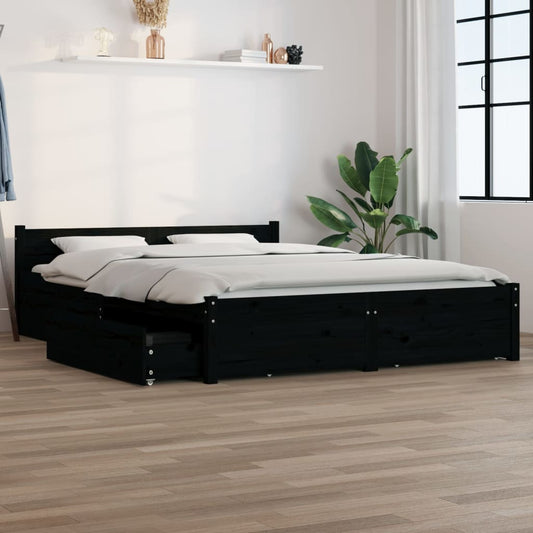 Bedframe Met Lades Zwart 120X190 Cm 4Ft Small Double