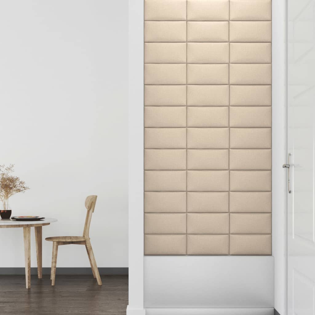 Wandpanelen 12 St 0,54 M² 30X15 Cm Stof Crèmekleurig
