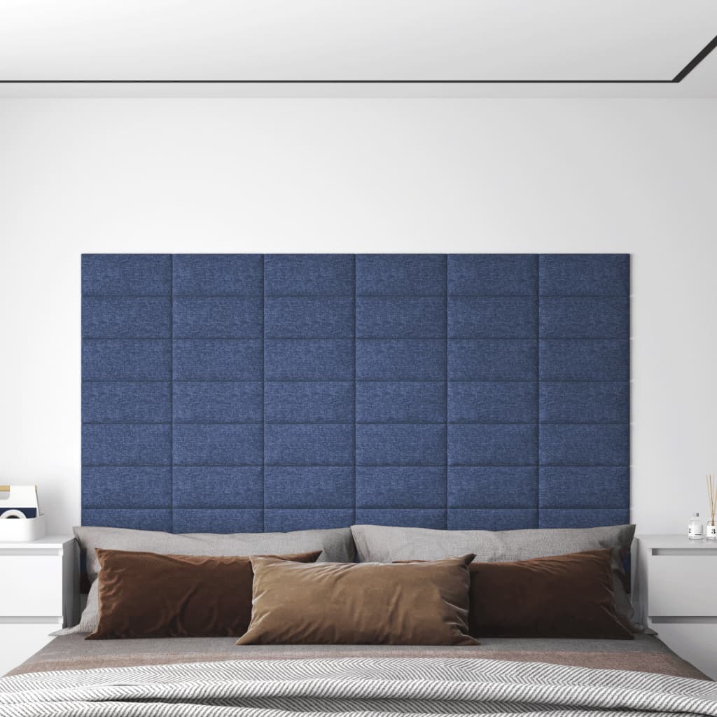Wandpanelen 12 St 0,54 M² 30X15 Cm Stof Blauw