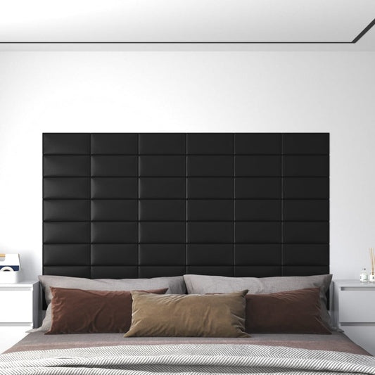 Wandpanelen 12 St 0,54 M² 30X15 Cm Kunstleer Zwart