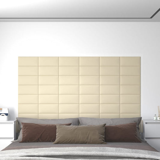 Wandpanelen 12 St 0,54 M² 30X15 Cm Kunstleer Crèmekleurig