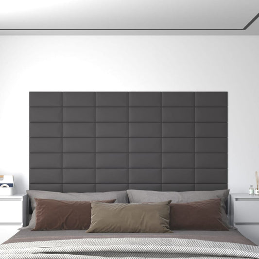 Wandpanelen 12 St 0,54 M² 30X15 Cm Kunstleer Grijs