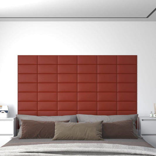 Wandpanelen 12 St 0,54 M² 30X15 Cm Kunstleer Wijnrood