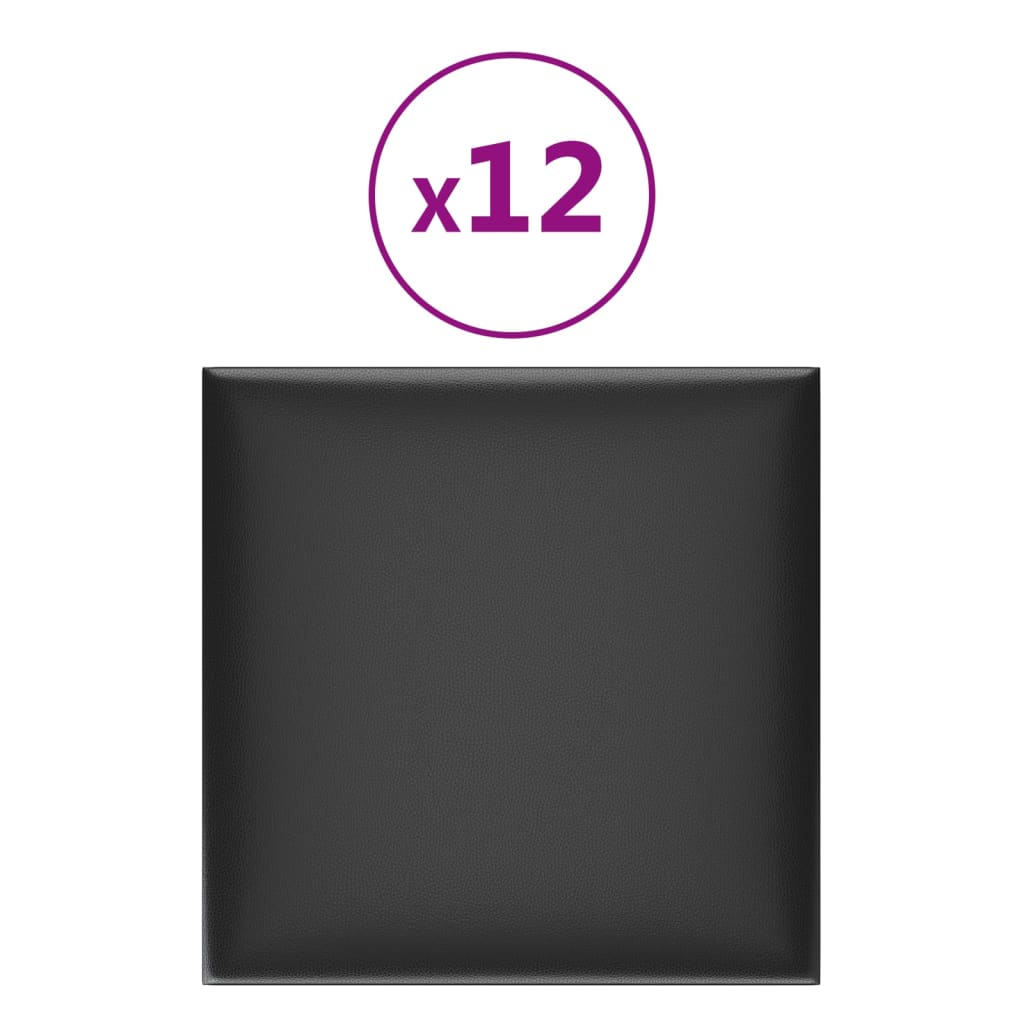 Wandpanelen 12 St 1,08 M² 30X30 Cm Kunstleer Zwart