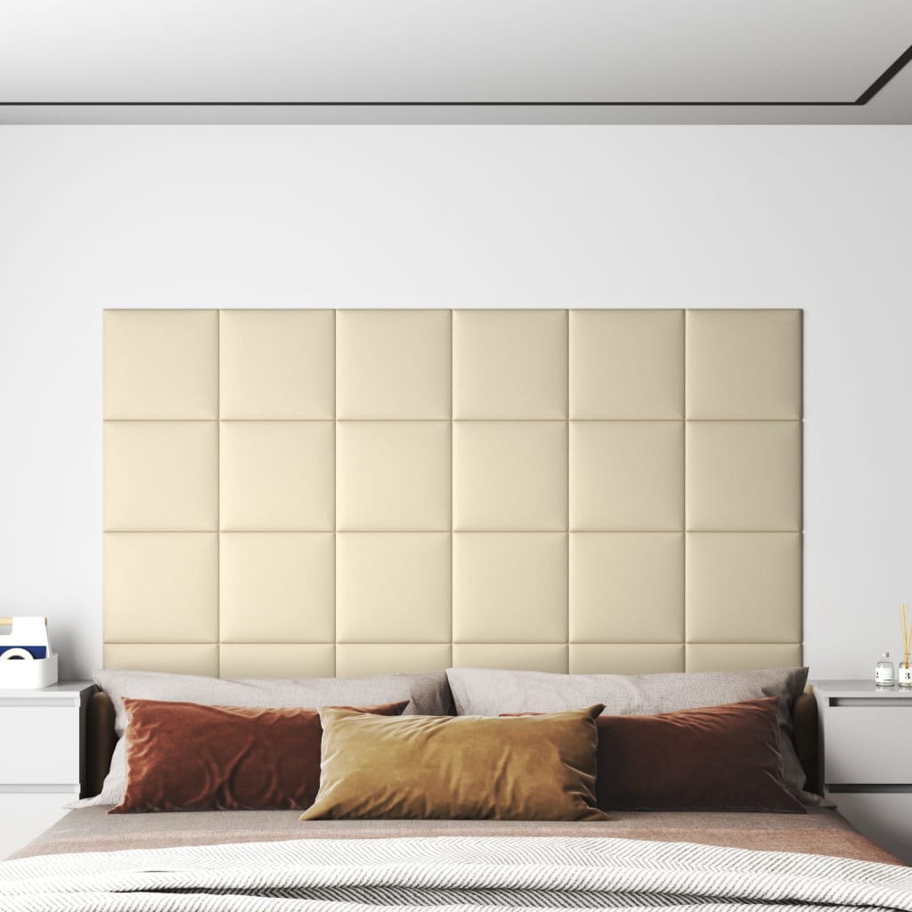 Wandpanelen 12 St 1,08 M² 30X30 Cm Kunstleer Crèmekleurig