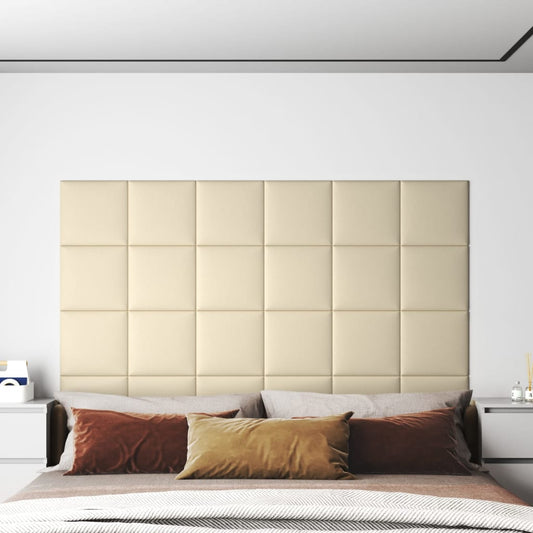 Wandpanelen 12 St 1,08 M² 30X30 Cm Kunstleer Crèmekleurig