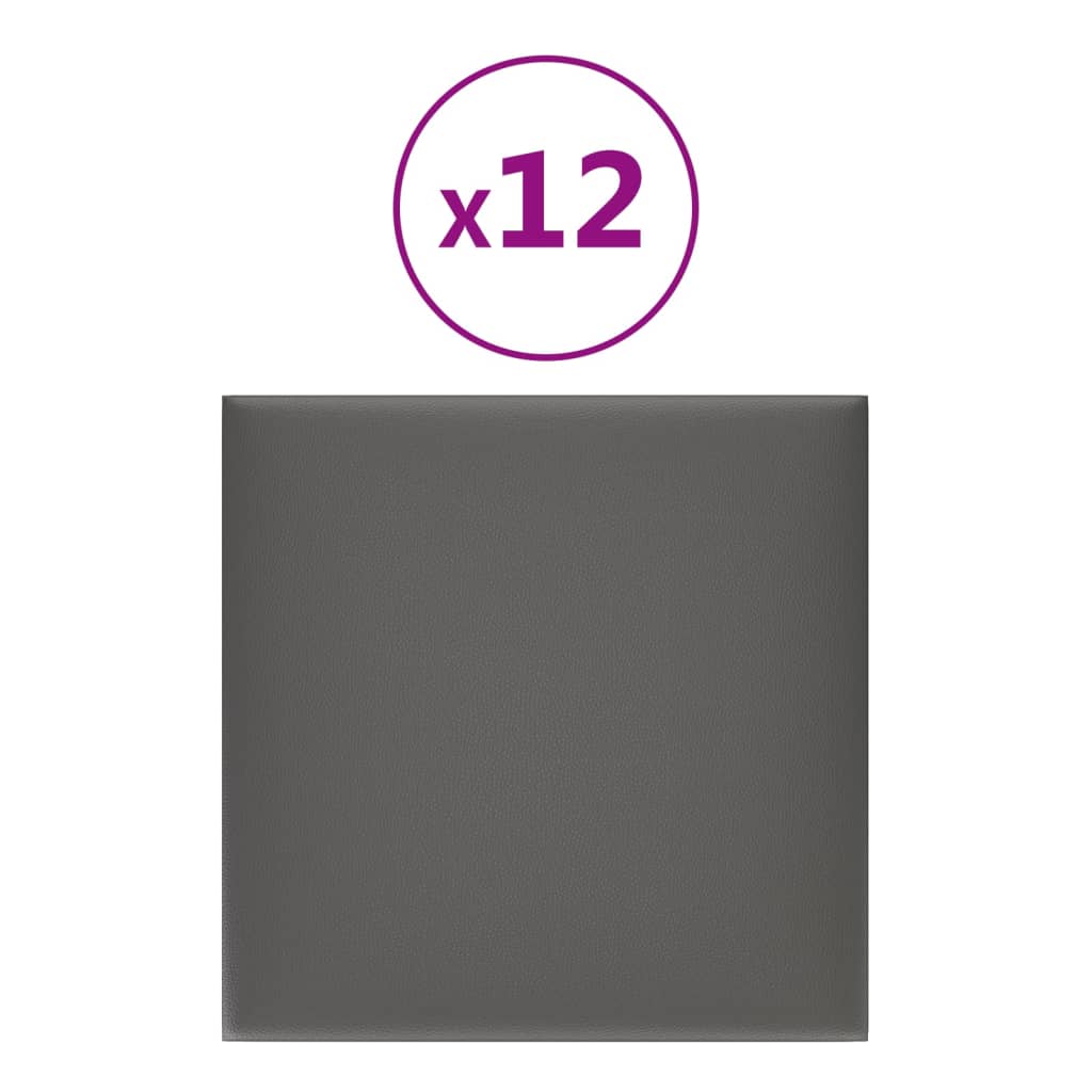Wandpanelen 12 St 1,08 M² 30X30 Cm Kunstleer Grijs