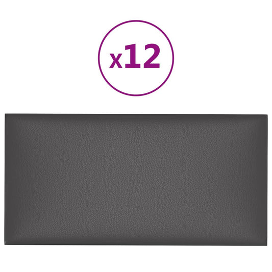 Wandpanelen 12 St 2,16 M² 60X30 Cm Kunstleer Grijs