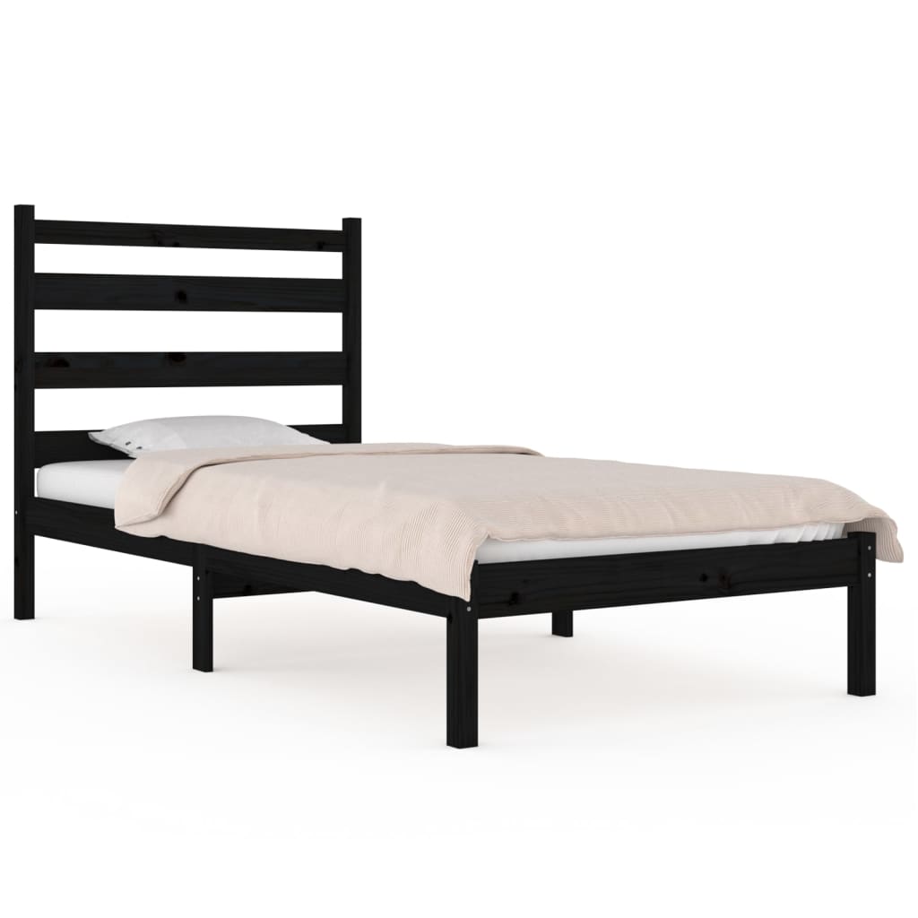 Bedframe Massief Grenenhout Zwart 90X190 Cm 3Ft Single