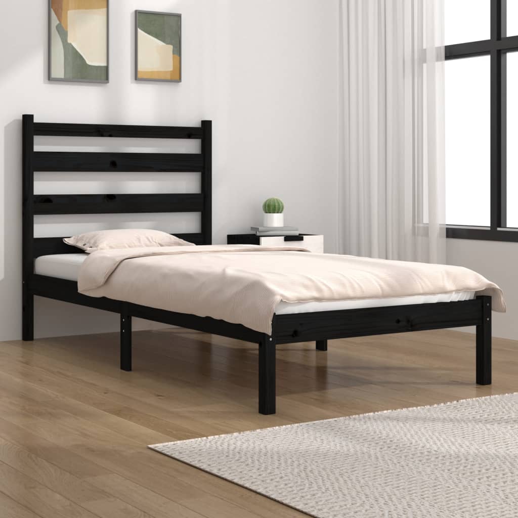 Bedframe Massief Grenenhout Zwart 90X190 Cm 3Ft Single