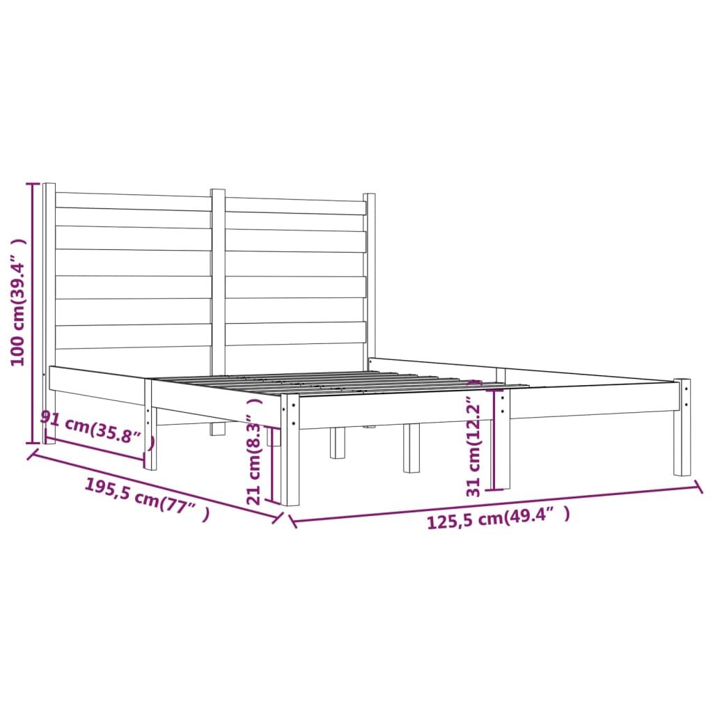 Bedframe Massief Grenenhout Zwart 120X190 Cm 4Ft Small Double