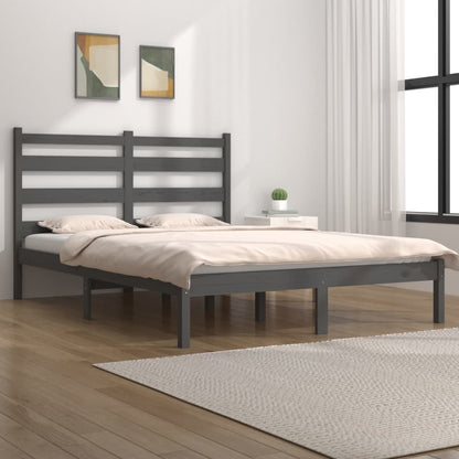 Bedframe Massief Grenenhout Grijs 135X190 Cm 4Ft6 Double