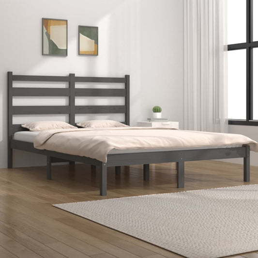 Bedframe Massief Grenenhout Grijs 140X190 Cm