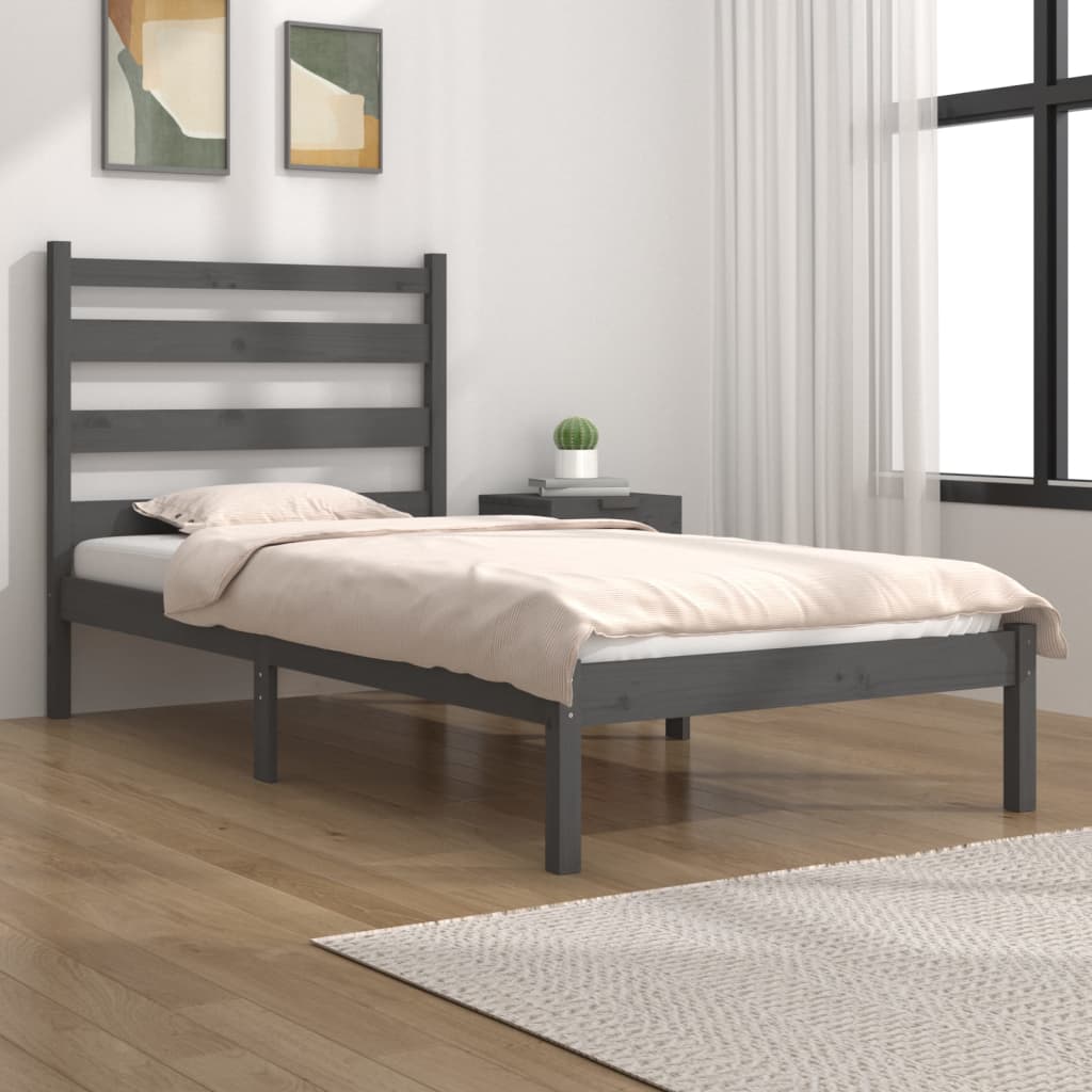 Bedframe Massief Grenenhout Grijs 90X200 Cm