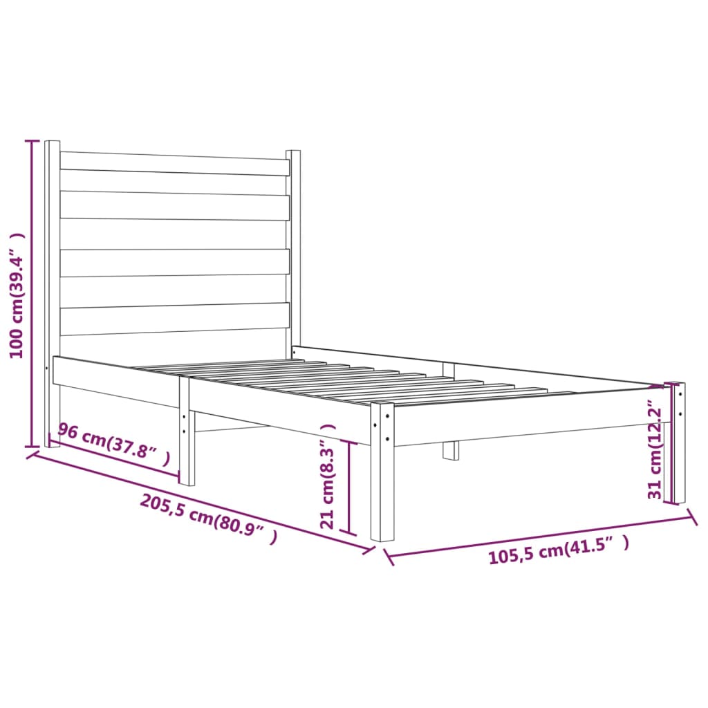 Bedframe Massief Grenenhout Wit 100X200 Cm