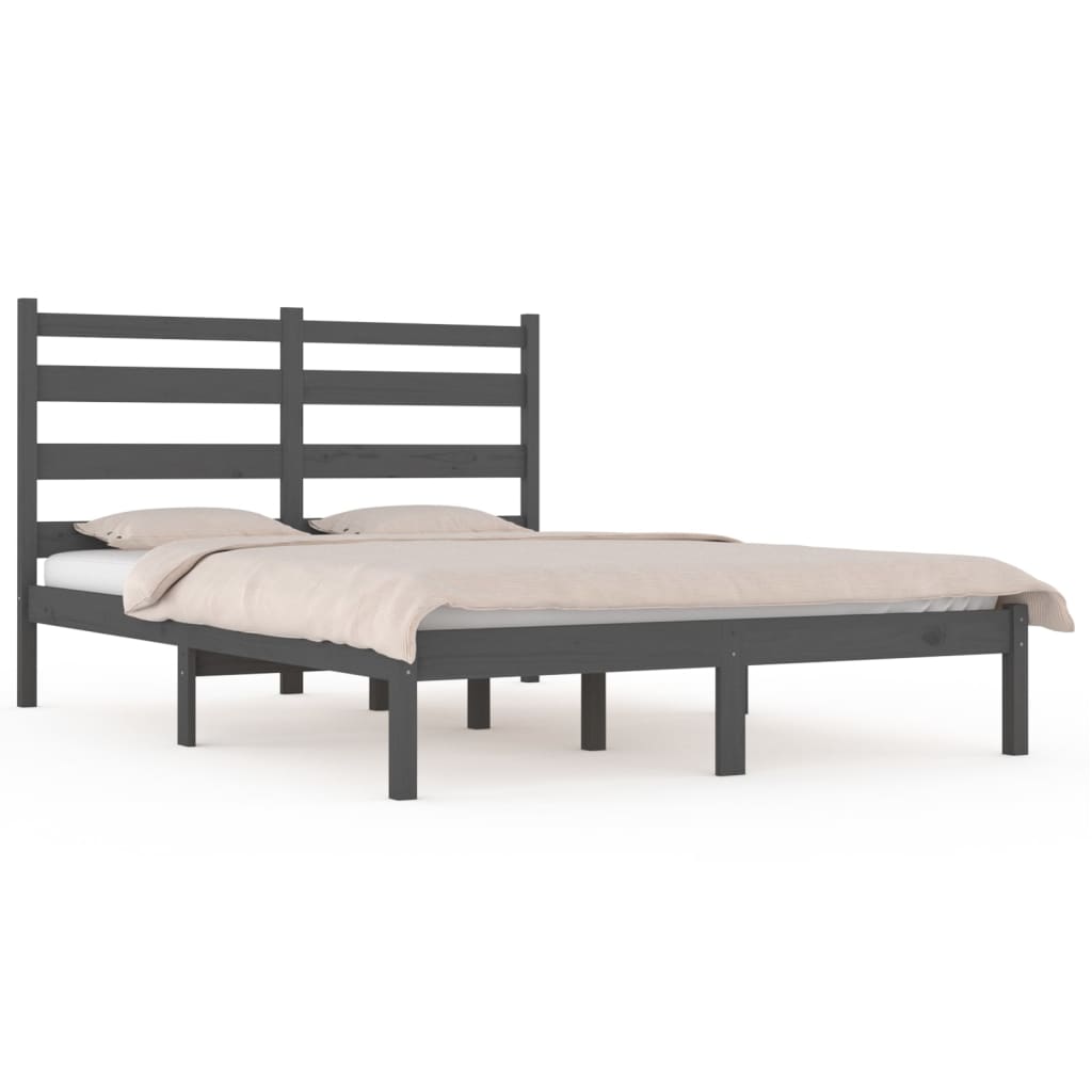 Bedframe Massief Grenenhout Grijs 120X200 Cm