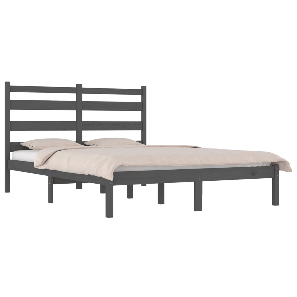Bedframe Massief Grenenhout Grijs 120X200 Cm