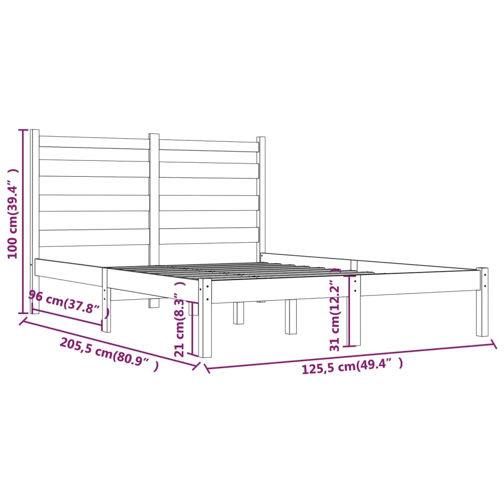 Bedframe Massief Grenenhout Grijs 120X200 Cm