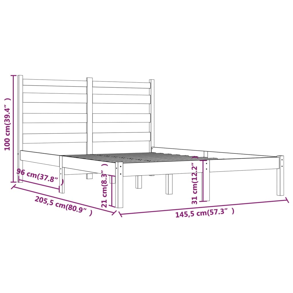 Bedframe Massief Grenenhout Zwart 140X200 Cm