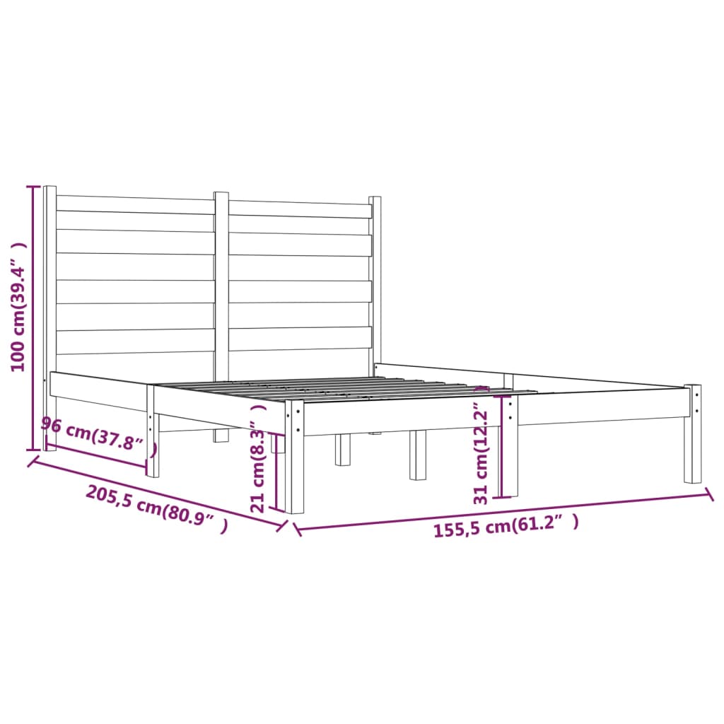 Bedframe Massief Grenenhout 150X200 Cm 5Ft King Size