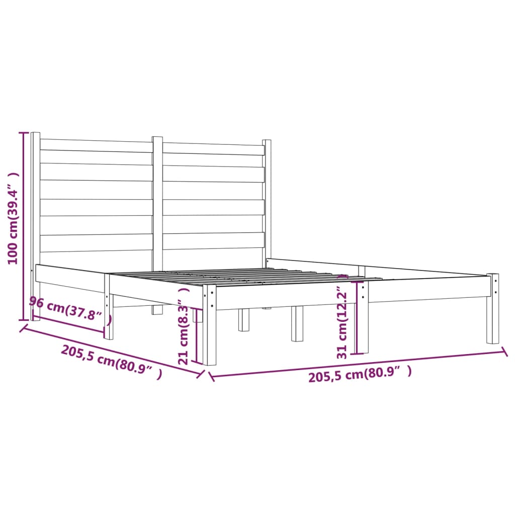 Bedframe Massief Grenenhout Zwart 200X200 Cm