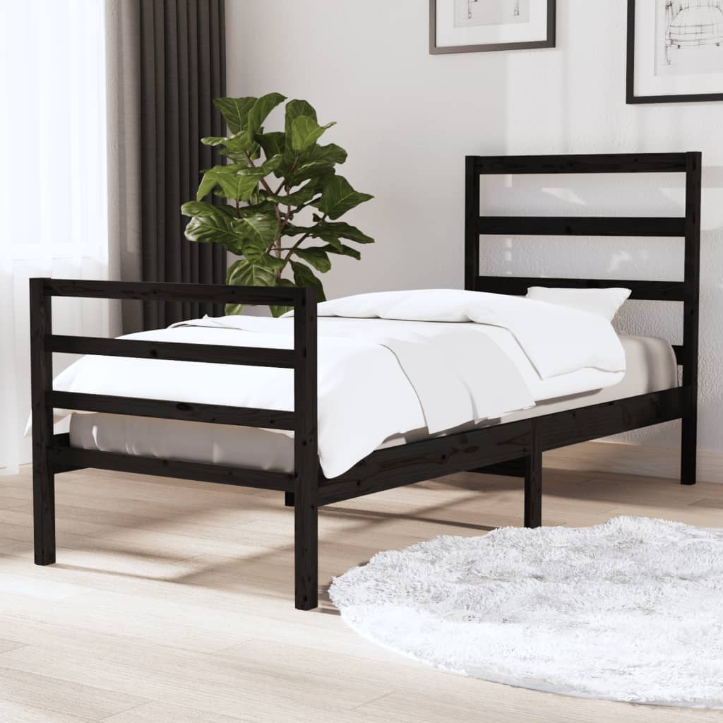 Bedframe Massief Grenenhout Zwart 75X190 Cm 2Ft6 Small Single
