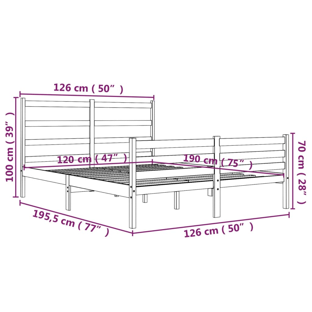 Bedframe Massief Grenenhout Zwart 120X190 Cm 4Ft Small Double