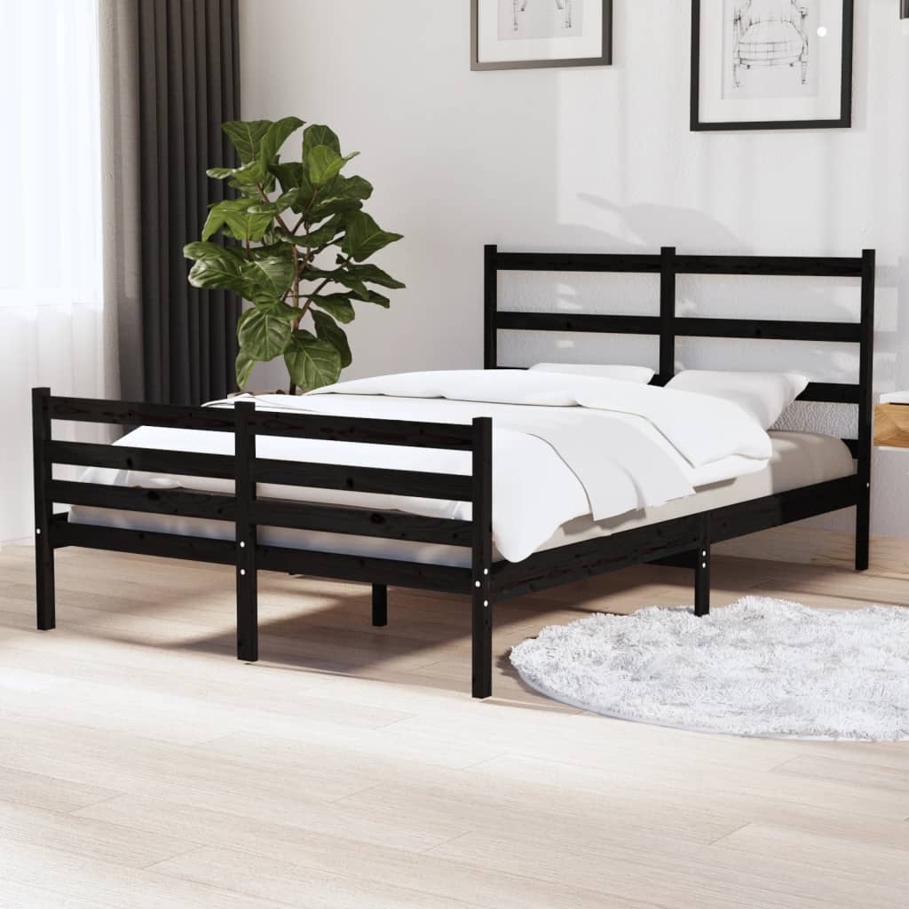 Bedframe Massief Grenenhout Zwart 120X190 Cm 4Ft Small Double