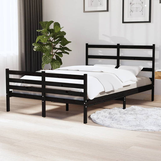 Bedframe Massief Grenenhout Zwart 120X190 Cm 4Ft Small Double