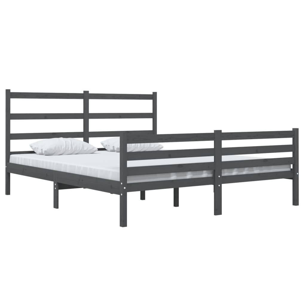 Bedframe Massief Grenenhout Grijs 135X190 Cm 4Ft6 Double