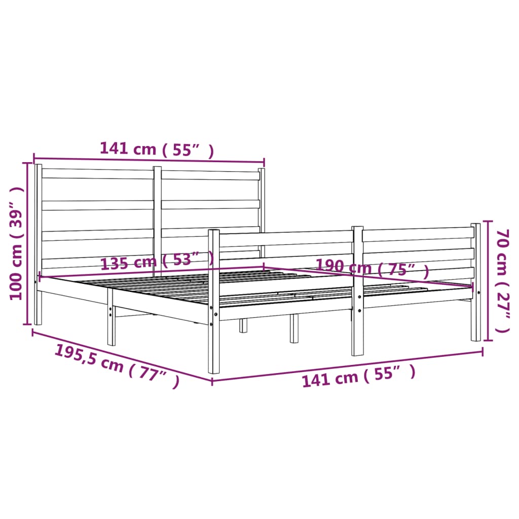 Bedframe Massief Grenenhout Honingbruin 135X190 Cm 4Ft6 Double