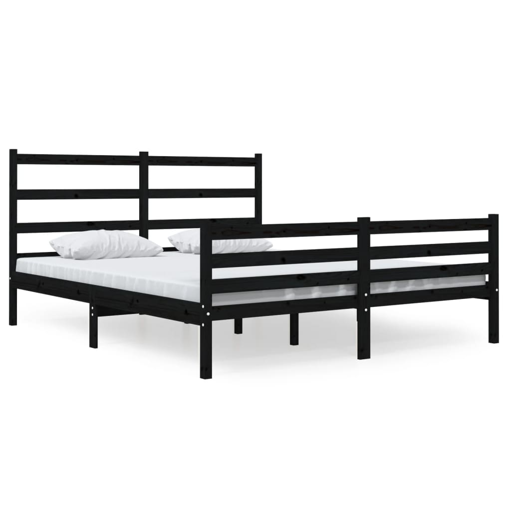 Bedframe Massief Grenenhout Zwart 135X190 Cm 4Ft6 Double