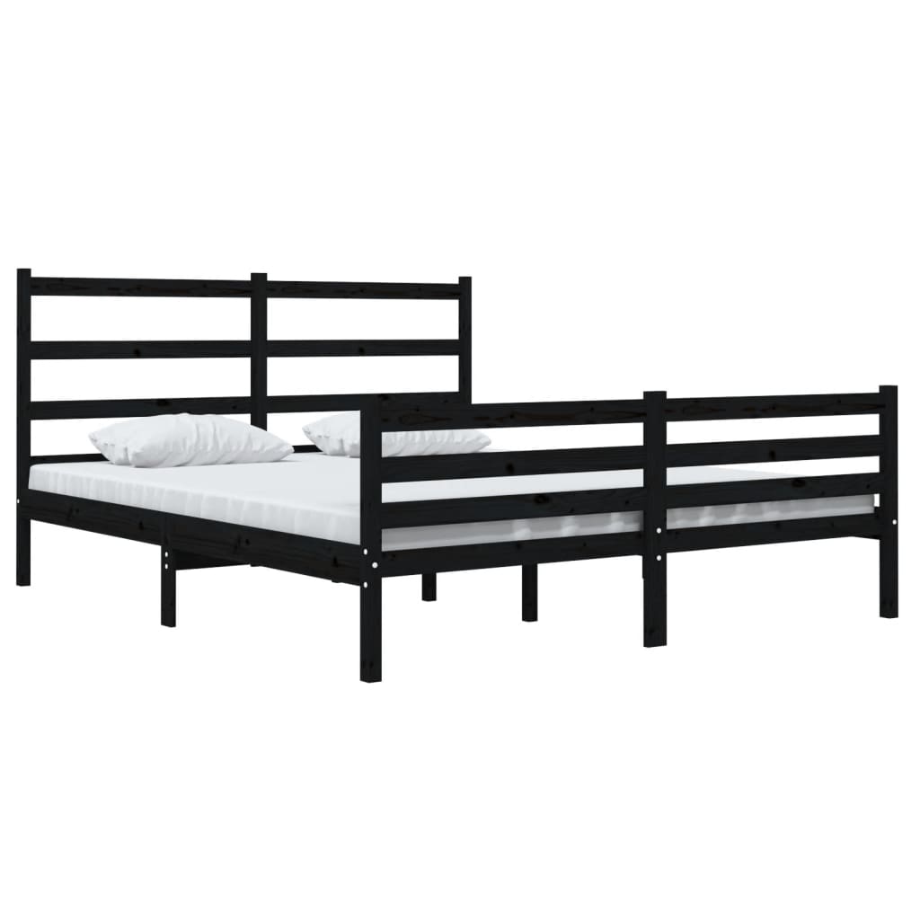 Bedframe Massief Grenenhout Zwart 135X190 Cm 4Ft6 Double